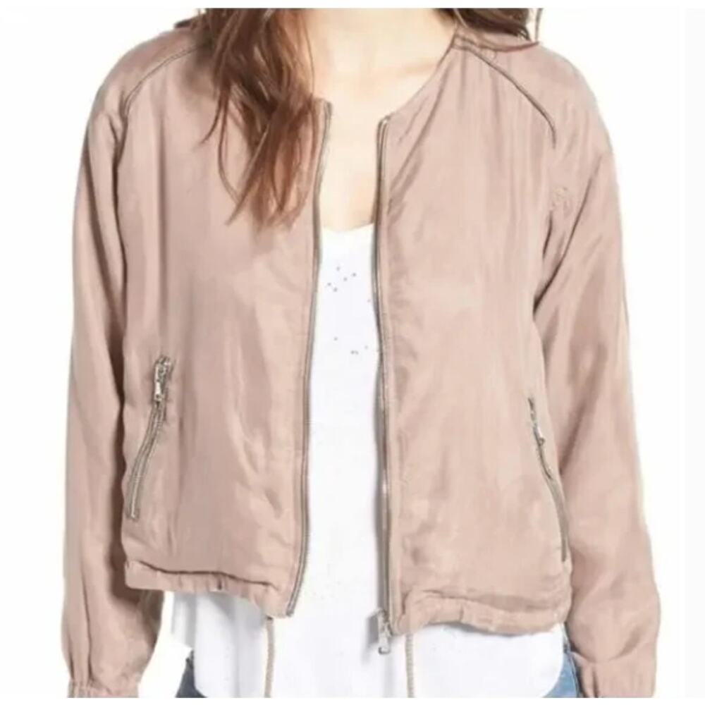 Blank NYC Reversible Bomber Jacket‎ Taupe White Lyocell Zip Pockets M